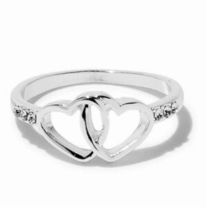 Claire's Double Heart Silver-tone Ring Sz 6